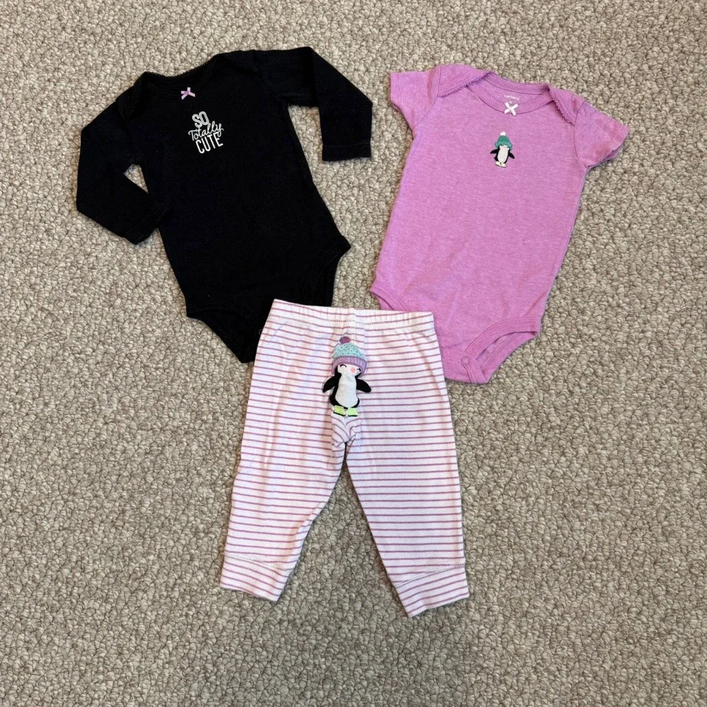 Carter's Baby Girl‎ Winter Outfit Set Bodysuit & Pants Penguin Size 6 Months